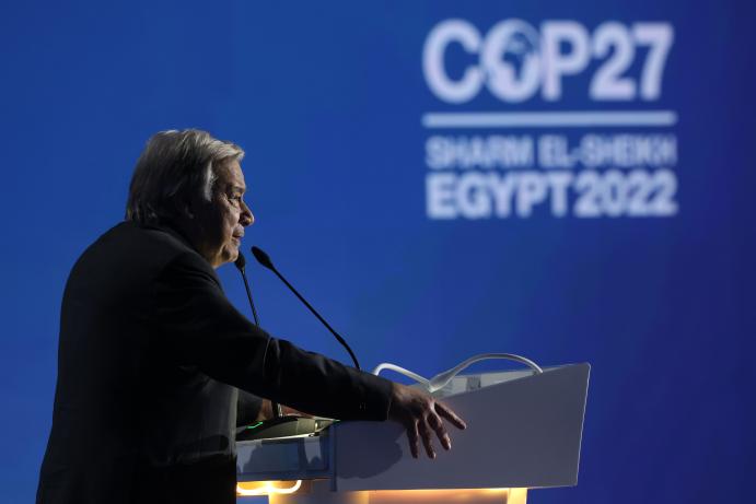 UN Secretary-General Antonio Guterres speaking at COP27 in Sharm El-Sheikh, Egypt