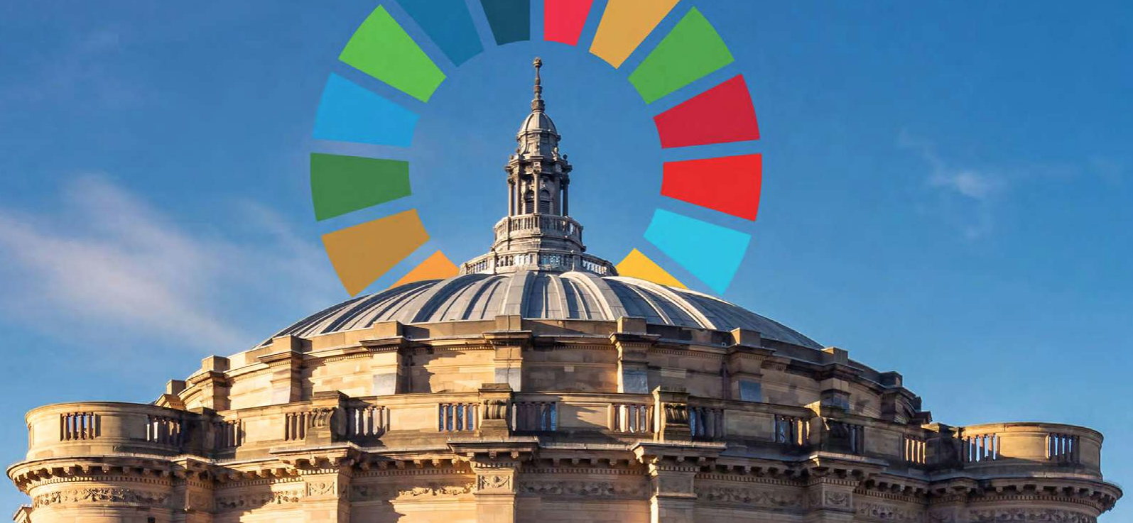 A University of Edinburgh building ringed by the SDG logo.